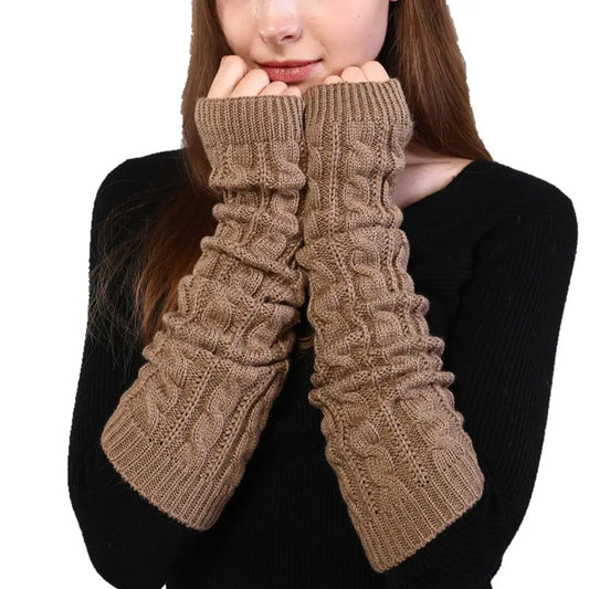 Fingerless Long Wrist Gloves False Sleeves Twists Shape Knitted Gloves Arm Warmers Finger Sleeves Cover Ankle Wrist Sleeves