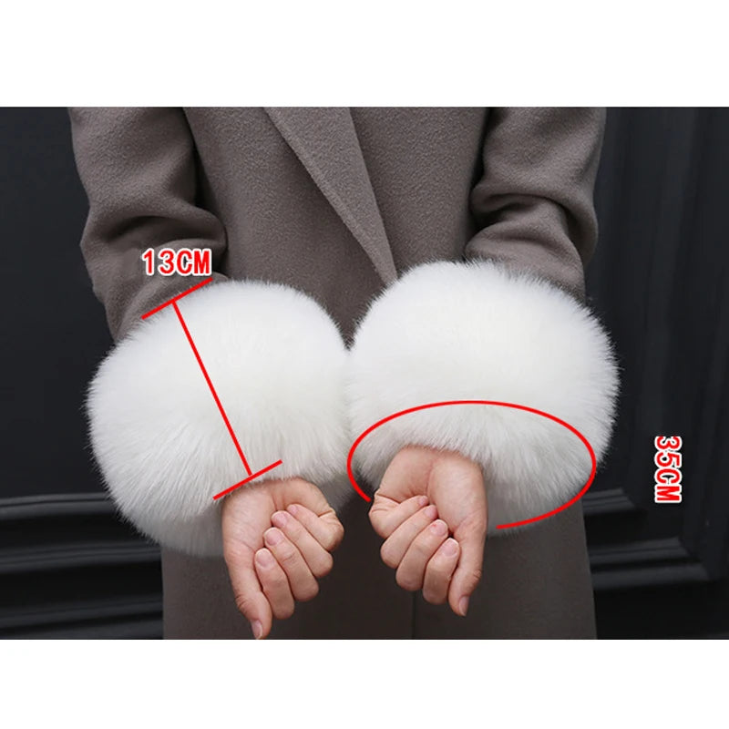 2 pcs Women Faux Fox Fur Cuffs Wristband Winter Warmer Arm Wrist Raccoon Fur Sleeve Gloves Cuff Warmer